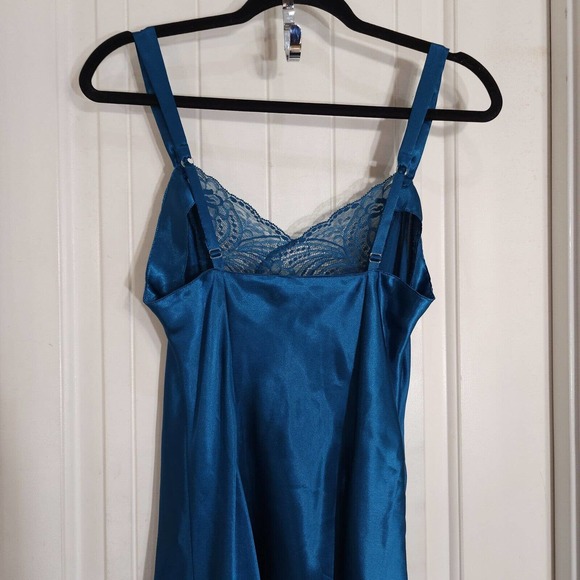 Victorias Secret Womens Slip Dress Teal Blue Satin Vtg 80s Gold Label Maxi Sz S - Picture 9 of 10
